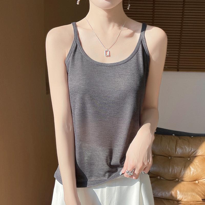 

Літній жіночий жилет new ice silk шовкова шовкова слінга 50% шовк 50% поліефірне волокно дихаюча маленька сорочка M темно-сірий