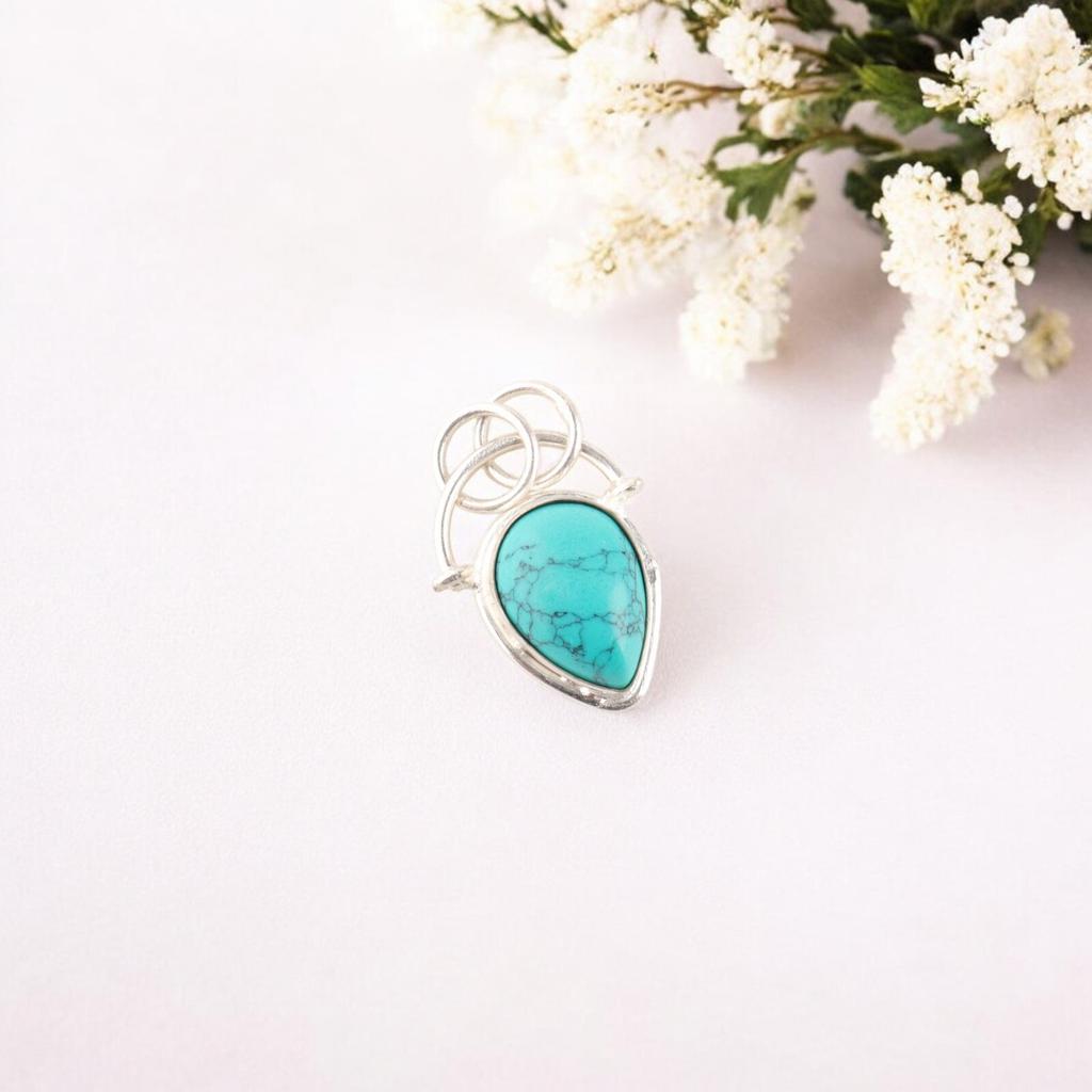 Natural Blue Turquoise Gemstone 925 Sterling Silver Pendant Engagement Jewelry PP-56-32