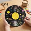 Hand Painted Vinyl Art Record DIY Graffiti Clock Ornament, Blank Acrylic Retro Tabletop Wall Personalized Gift Ideas Decor with Stand, Reusable