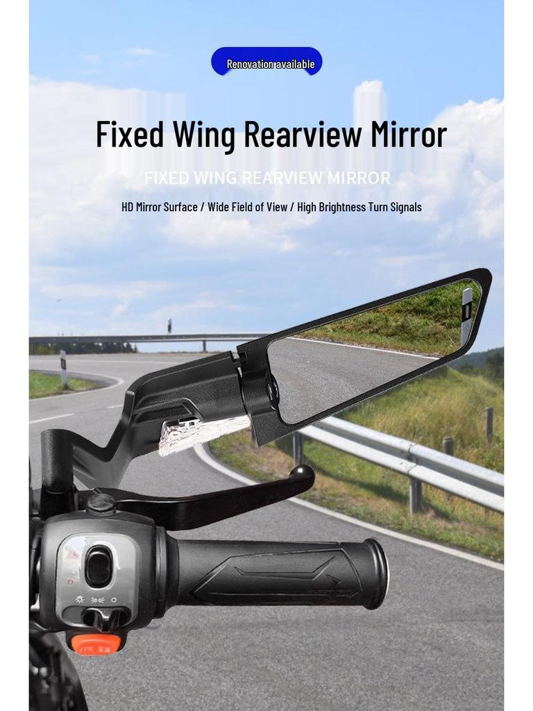 Universal Motorcycle Rearview Mirror with Turn Signal for Kawasaki & Yamaha
