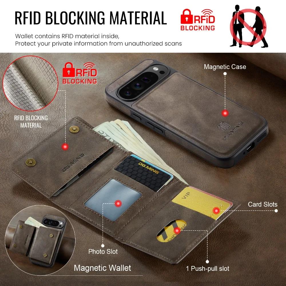 2 In 1 Detachable Magnetic Wallet Phone Case For Google Pixel 9 Pro XL 8 For Magsafe RFID Blocking Card Holder PU Leather Cover