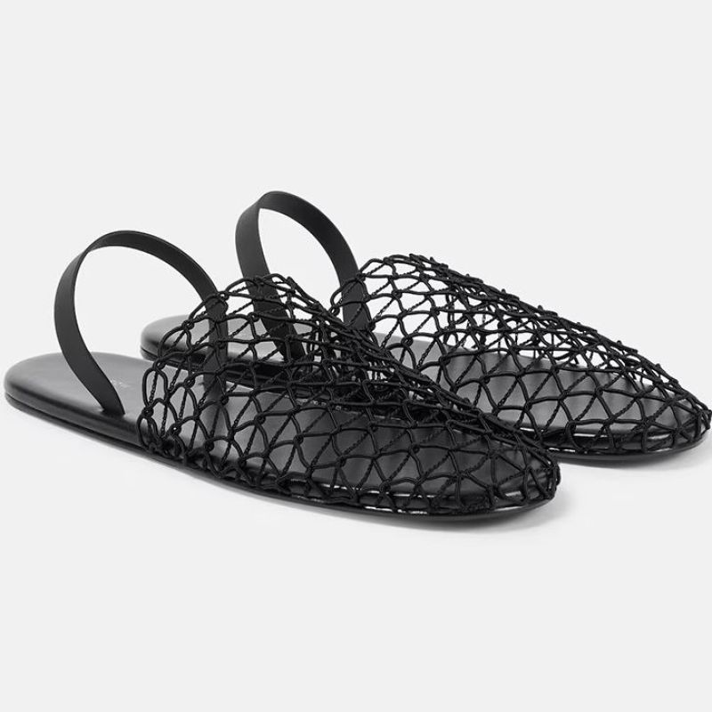 French Retro Mesh Woven Hollow Flat-bottomed Bag Head Slippers Summer 2025 New Round Head Outer Sandals Women