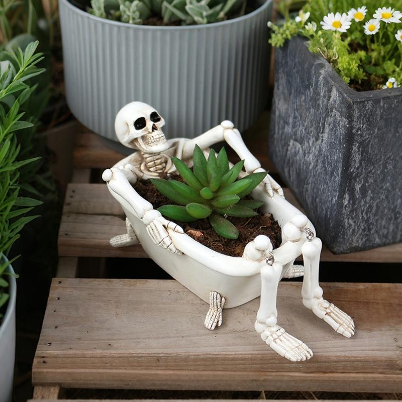 Gothicism Bathtubs Skull Ornaments Durability Waterproofed Resins Halloweens Indoor Outdoor Decoration