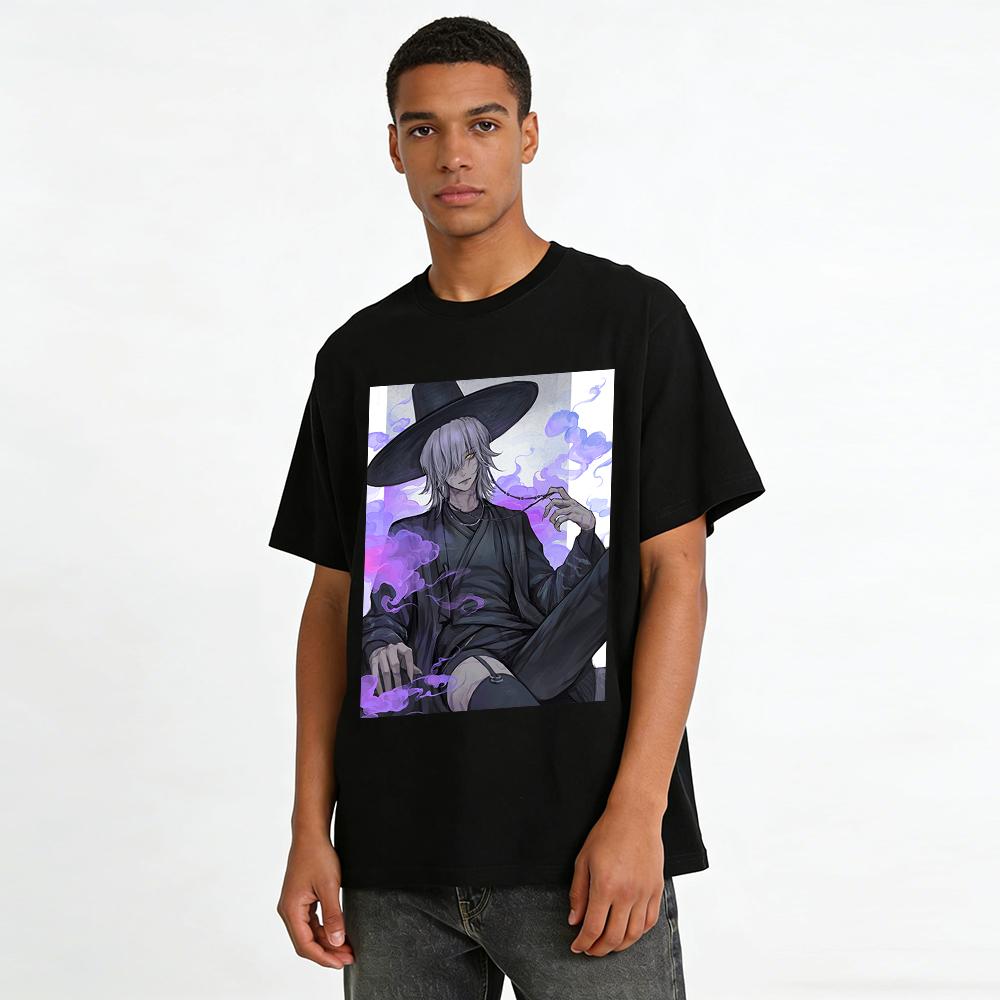 Dark Style Mysterious Silver-haired Heterochromia Character Print Long-sleeve T-shirt Niche Trendy Anime Tops Pure cotton T-shirt