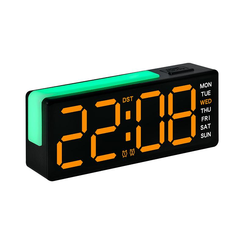 LED Digital Alarm Clock Atmosphere Light Date Teperature Week Display DST Snooze Table Clock 12/24H Brightness Adjustment