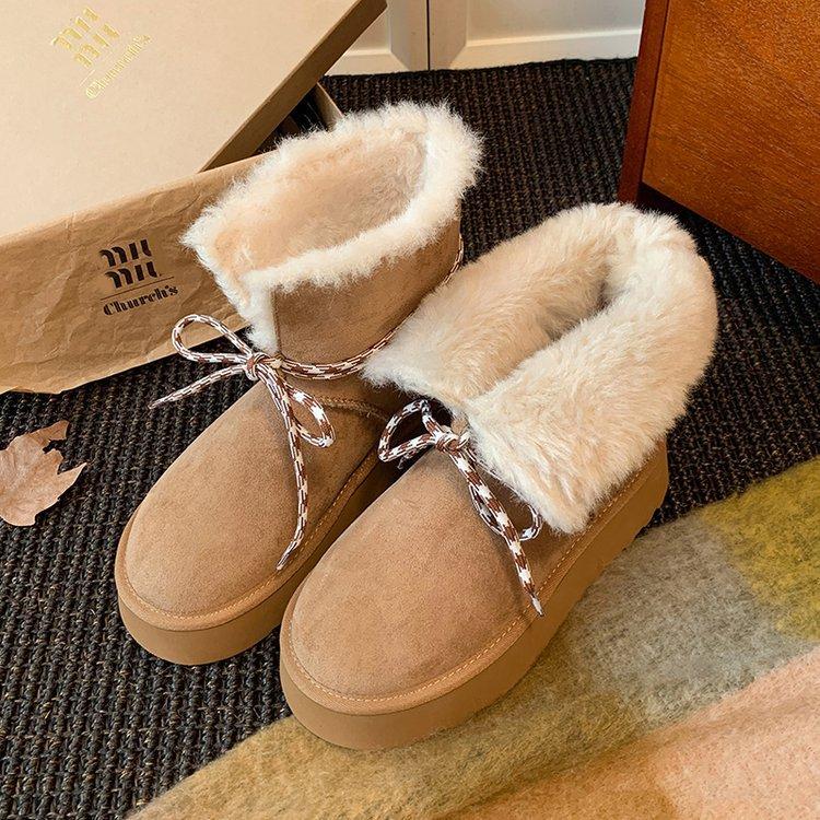 

2025 winter new velvet thickened comfortable warm fashion bag heel thickened snow boots bow cotton shoes 40 малиновый
