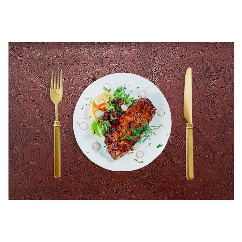 Nordic PVC Leather Placemat Waterproof Non-Slip Heat-Resistant Rectangle Table Mat with Carved Design Cup Coaster for Dining