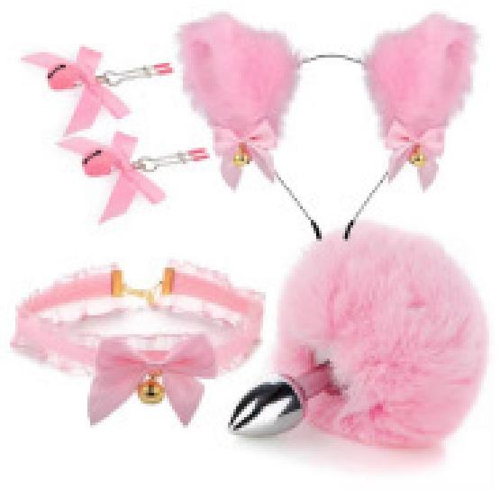 Sexy Mask Ears Barrettes Sex Product Female Supplies SM Metal Sexy Suit Fox Tail Four-Piece Set