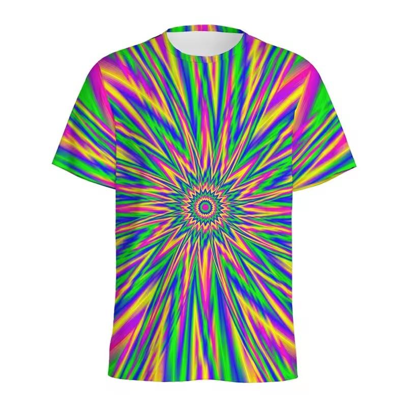 Colorful Spiral Dizzy Pattern T Shirt Women Summer Casual Round Neck Short Sleeve Tops 3D Printed Optical Illusion Tee Shirts