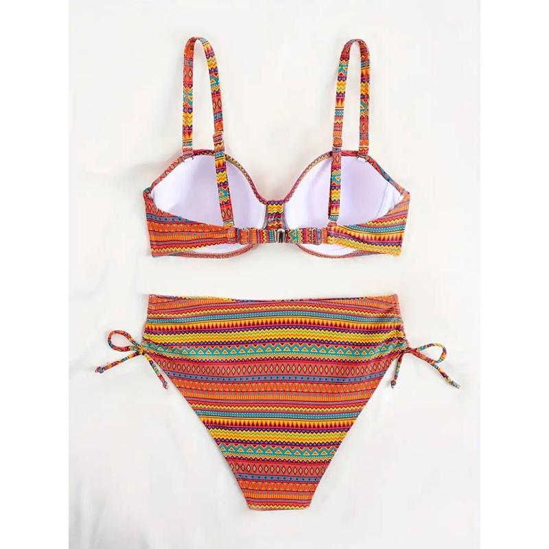 Print Bikini Sets Tie Side Cut Out High Waist High Cut Two Pieces Swimsuit Women's Backless Swimwear Bathing Suits