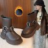 Children Leather Boots Suede Warm Kids  Boots Korean Style Versatile  Autumn Winter Girls Princess Boots Round Toes