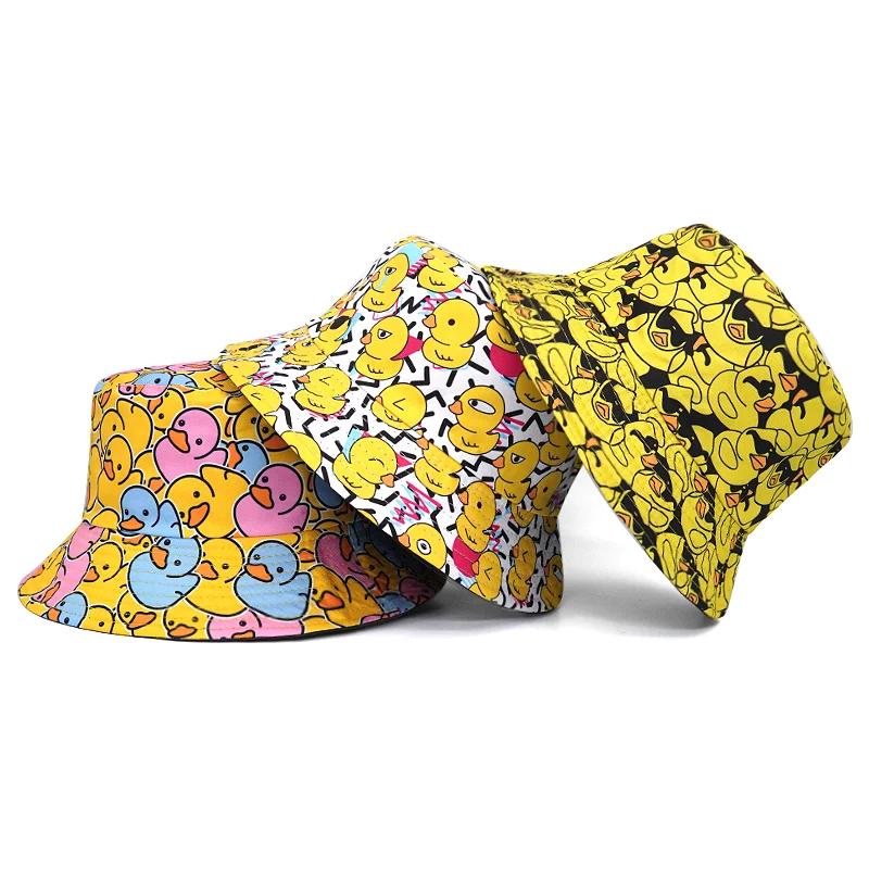 Yto Scarf Women's Duck Print Bucket Hats For Men Summer Sunshine Fisherman Hat Reversible Outdoor Sunscreen Hip Hop Panama Sun Gorras 56-58Cm