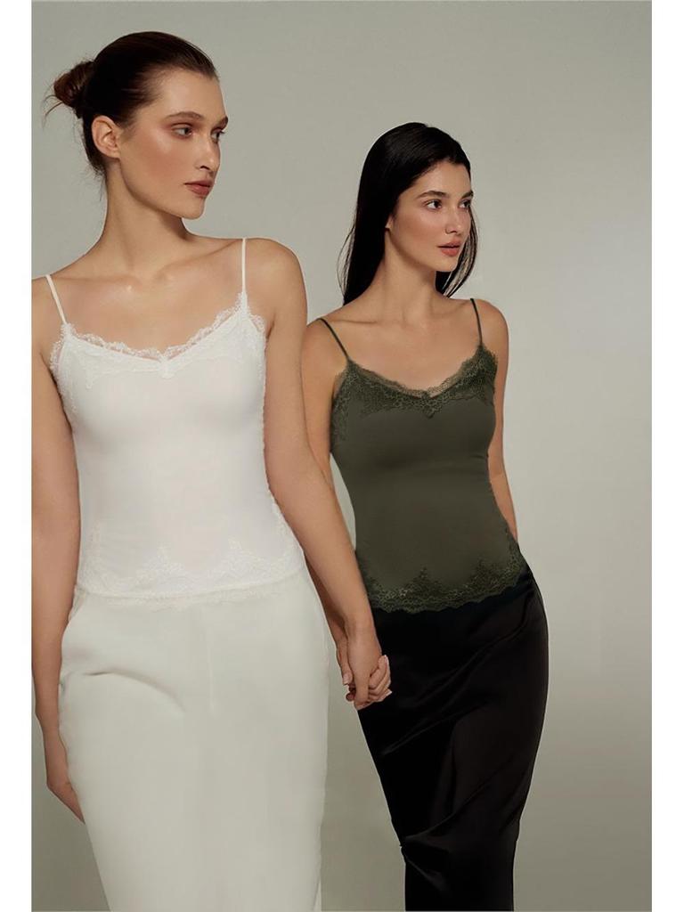 Silky Lace Modal Cotton Blend Camisole Bra Tank with Chest Pads