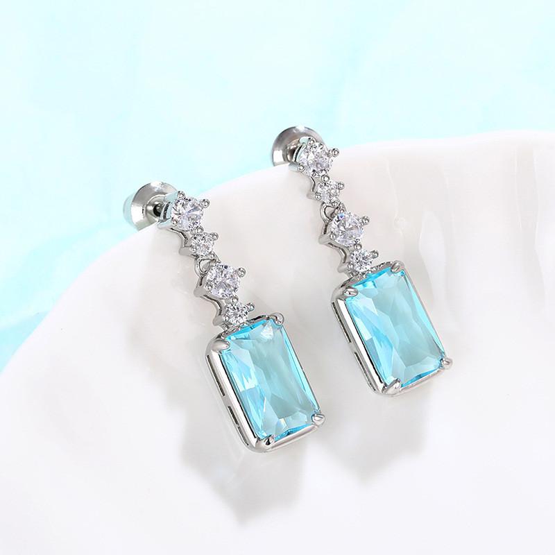 925 Sterling Silver Blue Cubic Zirconia Hanging Earrings Women for Wedding Party Aesthetic Female Ear Accessories New Jewelry