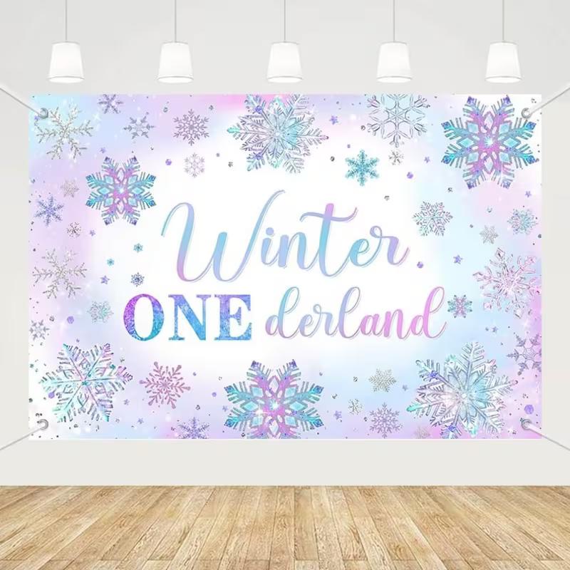 2D Printing Winter ONEderland Backdrop, Glitter Pastel Snowflake 1st Birthday Decor 47.2x31.5inch/120*80cm