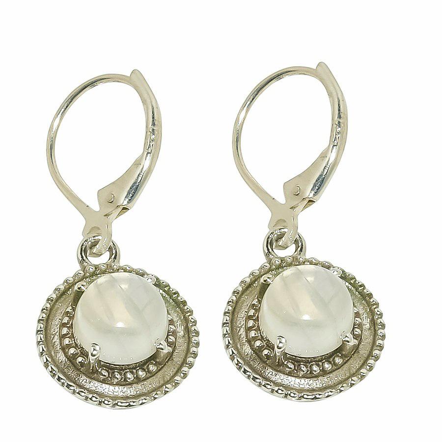 Natural Rainbow Moonstone Gemstone Handmade 925 Solid Silver Earring 1.25" H8e38