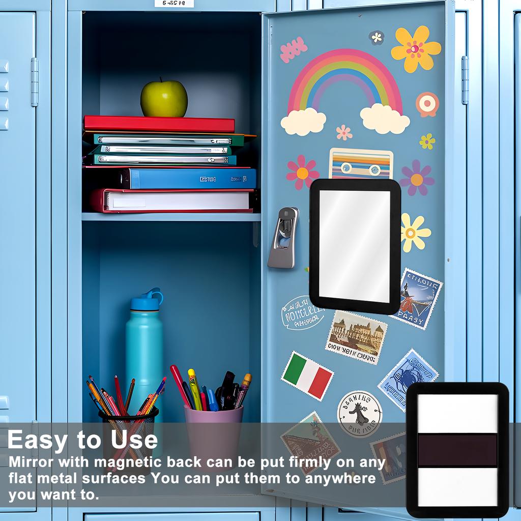 2 Pcs Magnetic Locker Mirror 5 X 7 Inches Black Small Rectangular Real Glass Mirrors Organizer For School Locker Bathroom Househ