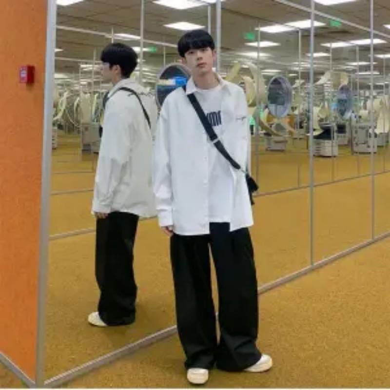 Korean Version Embroidery Handsome Trend Street Casual Fashion Versatile Popularity Long Sleeved Men's Shirt Summer Style 2024