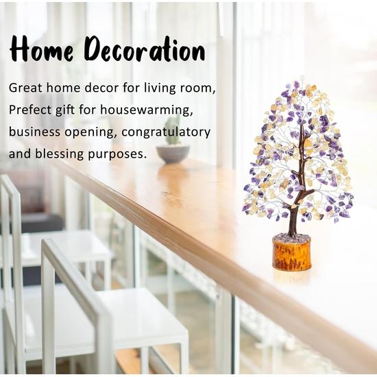 Crocon Amethyst & Citrine Gemstone Tree Feng Shui Figurine Money Bonsai Good Luck Chakra Balancing Reiki Healing Crystals Decoration  10-12