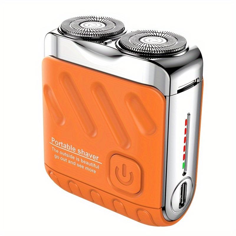 Men'S Electric Shaver with Dual Blades - Fast-Charging USB-C, Long-Lasting Lithium Battery, Compact & Portable Design - Orange/ Metallic Accents