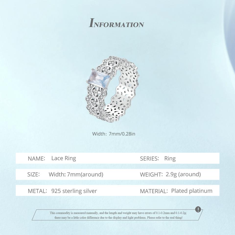 BAMOER 925 Sterling Silver Dainty CZ Lace Ring Platinum Filled Chunky Simple Intricate Texture Elegant Band