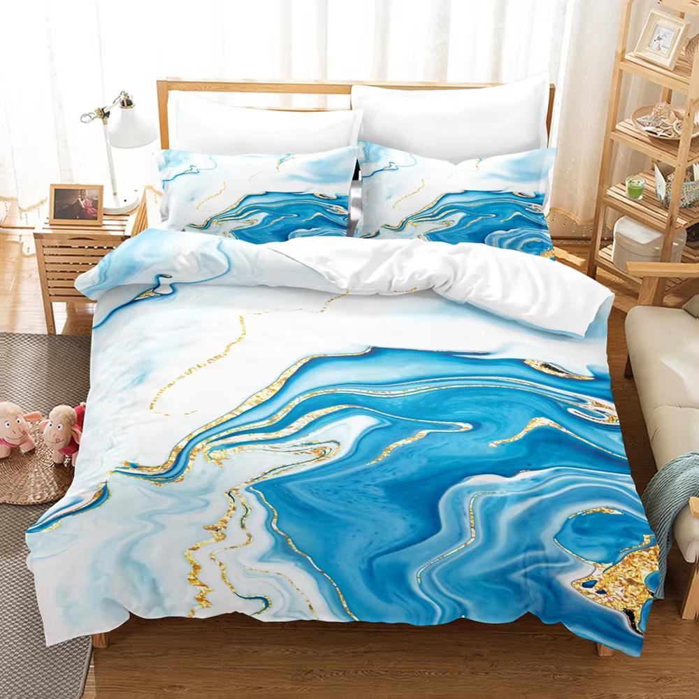 3D Cool Personality Pattern Duvet Cover Set Queen Size Double Bed Modern Marble Stripe Pattern Bedding Set For Kids Adults 3 Pcs
