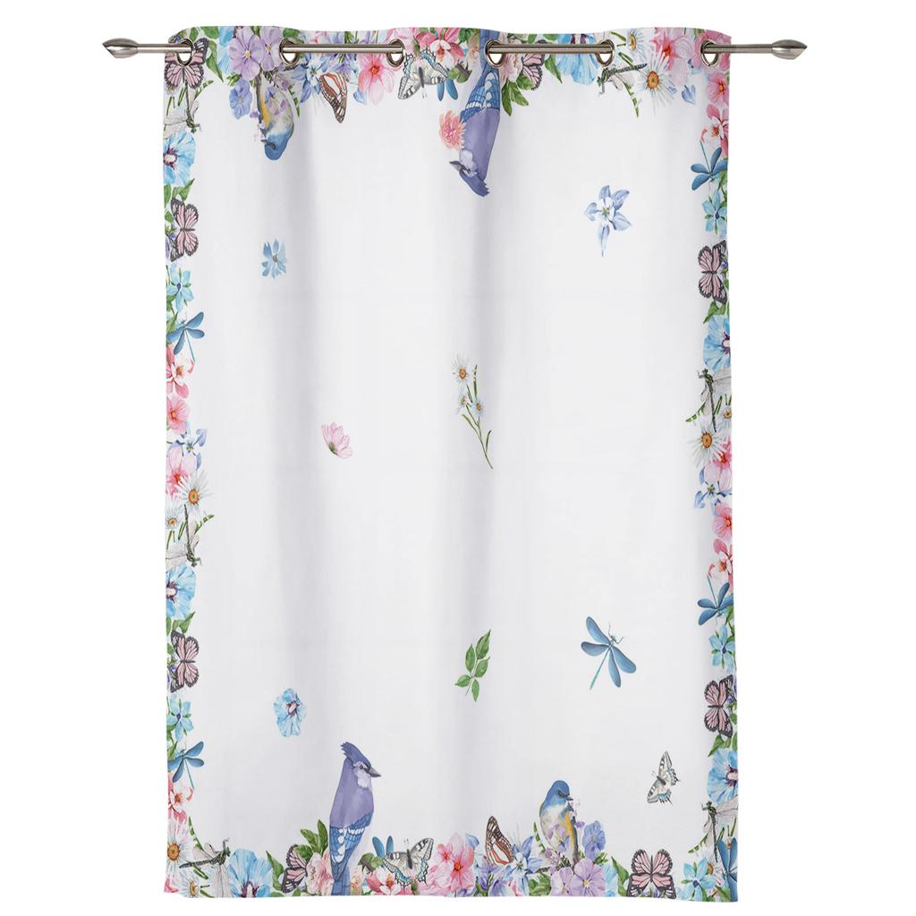 Spring Flowers Watercolor Butterfly Bird Window Curtain Living Room Valance Curtain for Bedroom Home Kitchen Decor Curtain