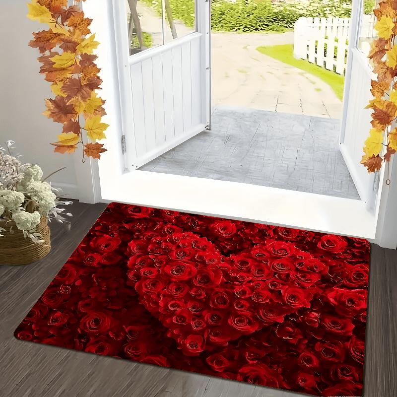 VIKAMA Vibrant Rose Carpet Valentine's Day Carpet Heart Love Rug Doormat Welcome Mat Rug For Bedroom Carpet For Live Room Home