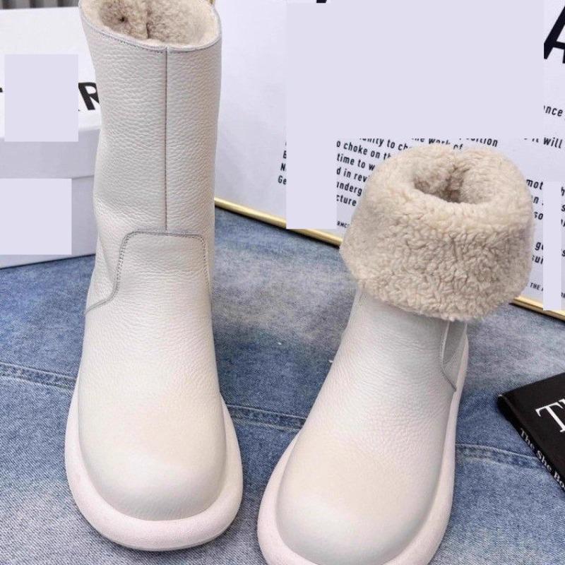 Two wear snow boots, winter new cotton boots, flat-bottomed Martin boots, women's velvet thickened short boots, women's