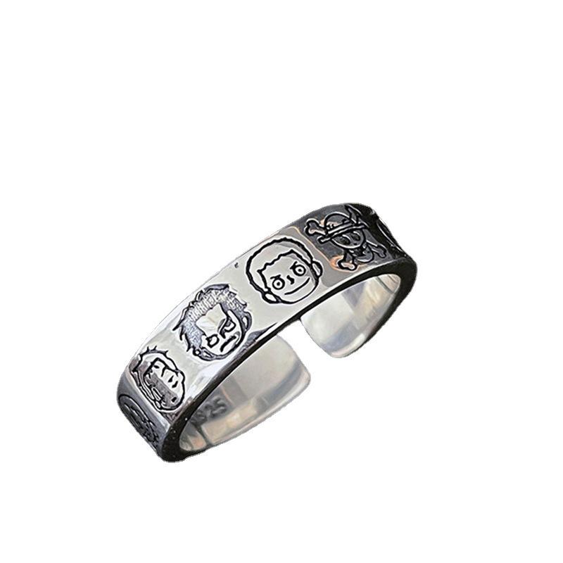 Custom Cartoon Character One Piece Women’s Retro Hip Hop Adjustable Index Ring