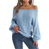 Women's Casual Fashion Solid Color Hollow Neck Off-shoulder Long-sleeved Sweater