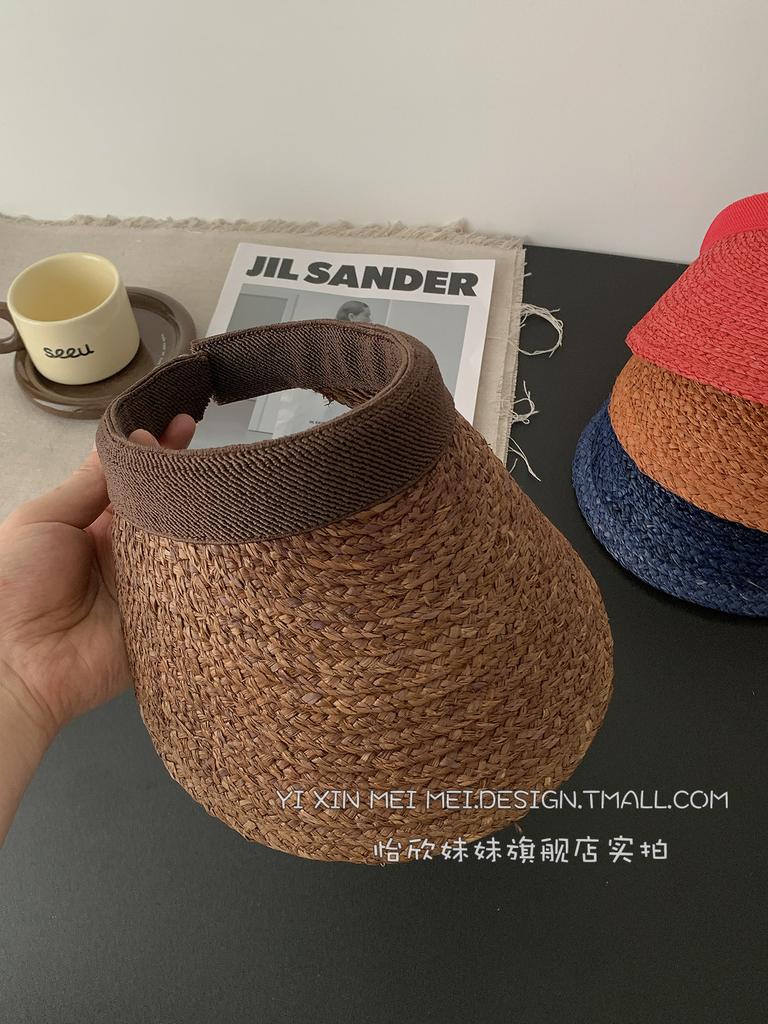 2026 New Style Japan Thick Raffia Visor Hat Women Summer Colorful Fashion Sun Hat Empty Top Hat