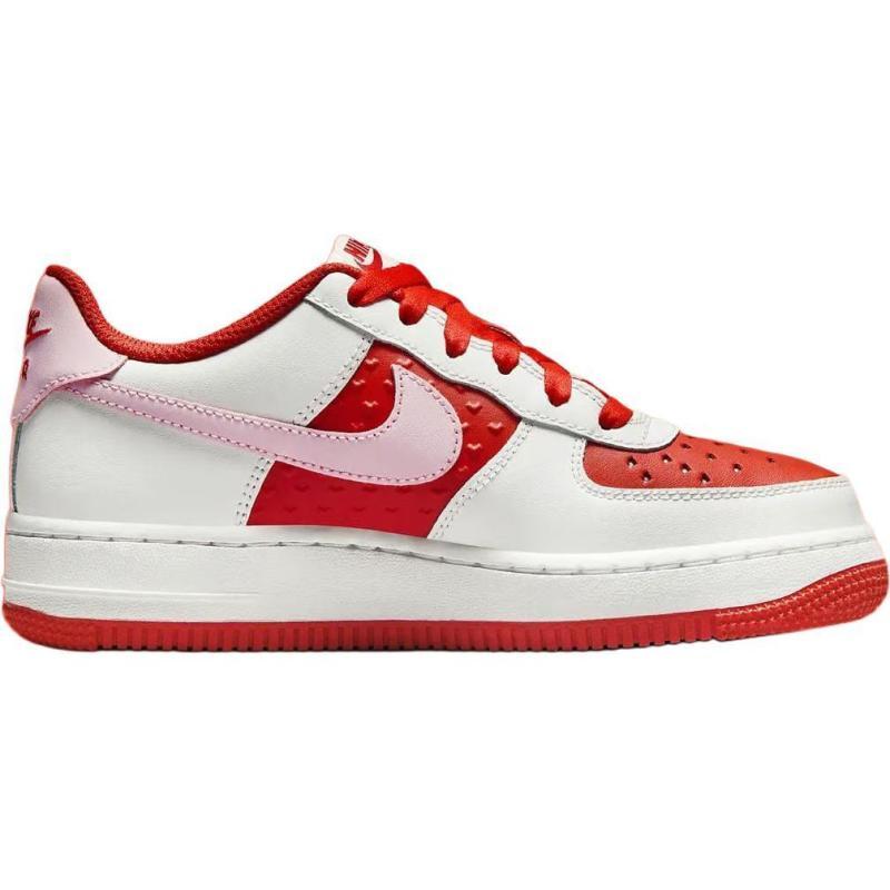 Nike Air Force 1 Anti Slip Wear Resistant Low Top Kids' Skateboarding Shoes White Red Sneakers HV5165-121