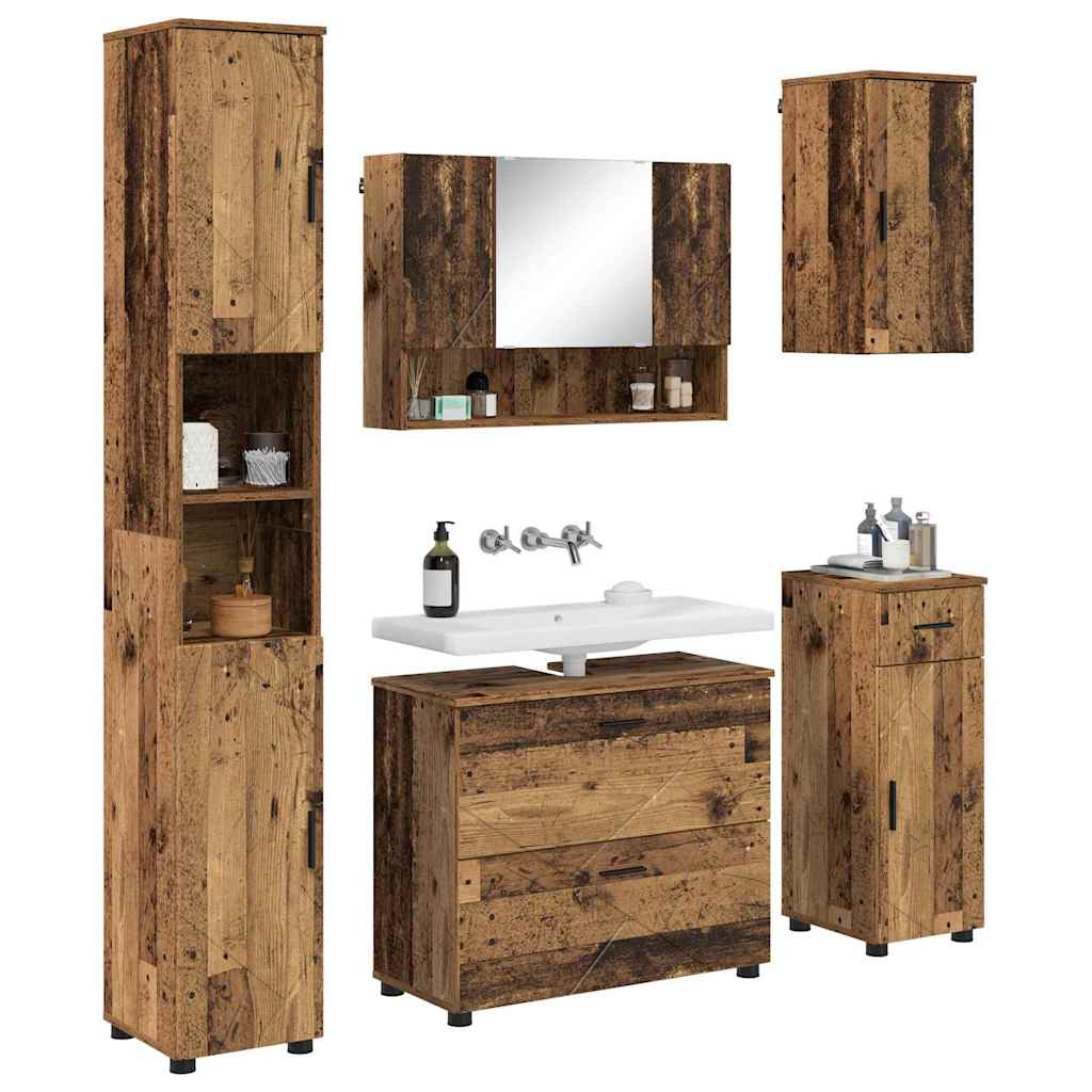Bathroom Furniture Set with Door 5 Pcs Reclaimed Wood Plywood and Metal