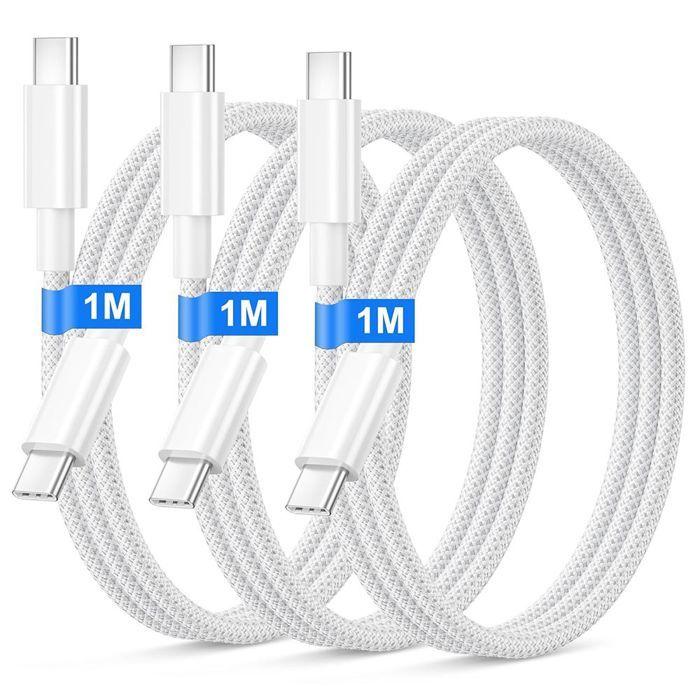 3 Câble USB-C vers USB-C 60W - E.F.Connection - pour iPhone 17 Pro Max iPhone 17 16 15 - 1M Charge Rapide
