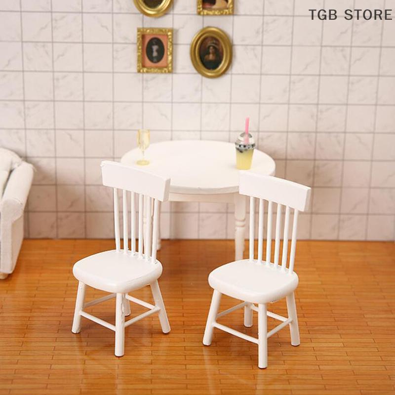 1/12 Dollhouse Miniature Furniture White Wooden Dining Table Chairs Model Toys