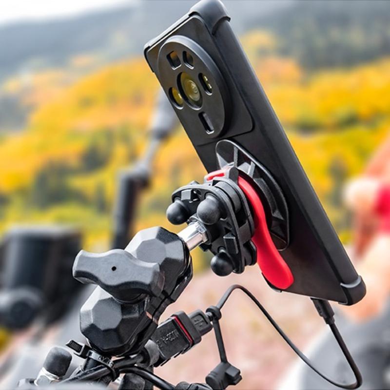Adjustable Motorcycle Phone Holder Stand Twist Lock Suction Base Double Socket Arm for Stable and Vibration Frees Riding