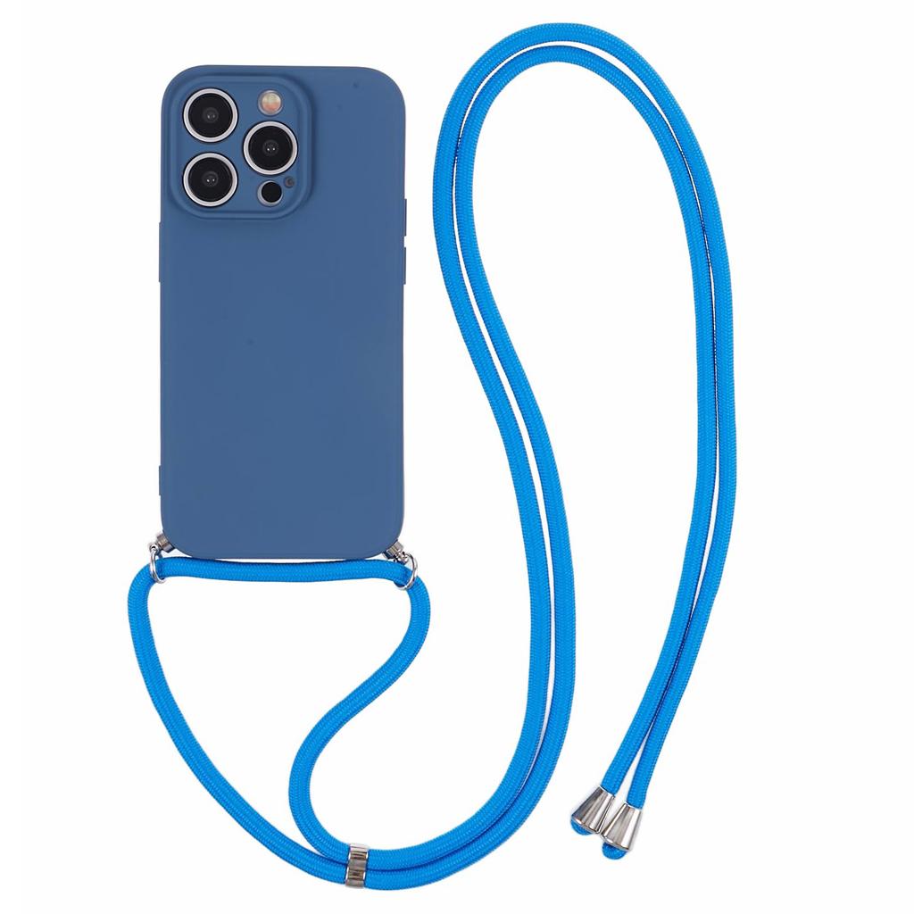 For iPhone 15 Pro Case Candy Color Rubberized Phone Cover with Long Lanyard