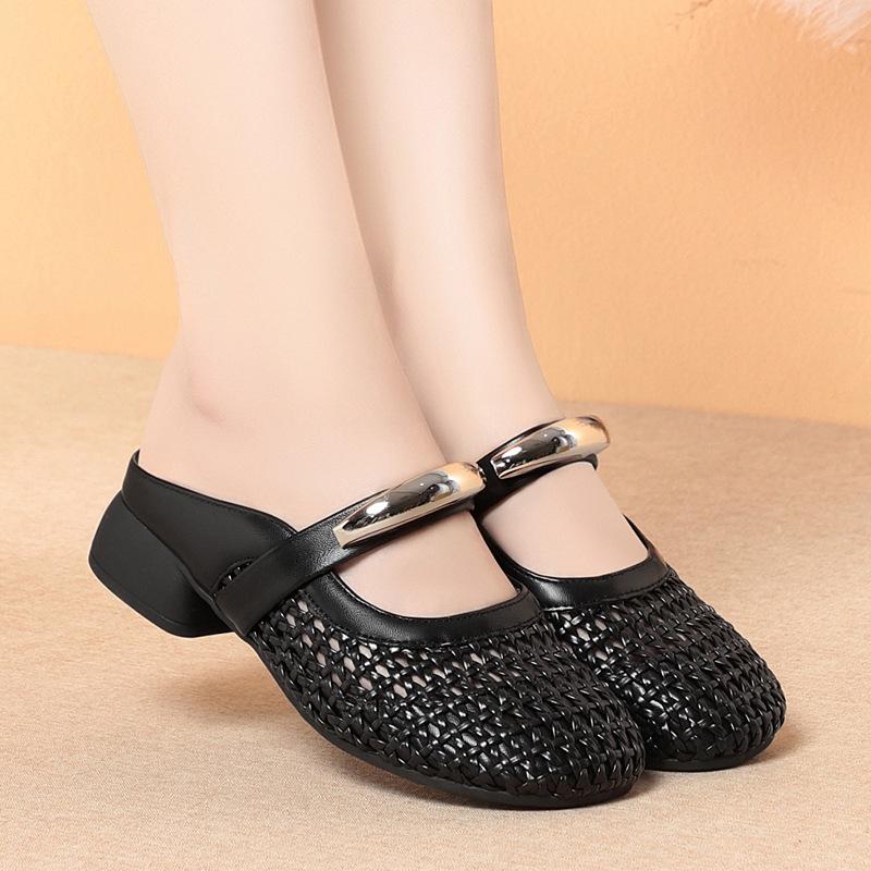 Baotou Sandals For Women Wearing Summer Shoes For Women, Versatile Hollow Breathable Semi-Torched Women's Shoes Comfortable