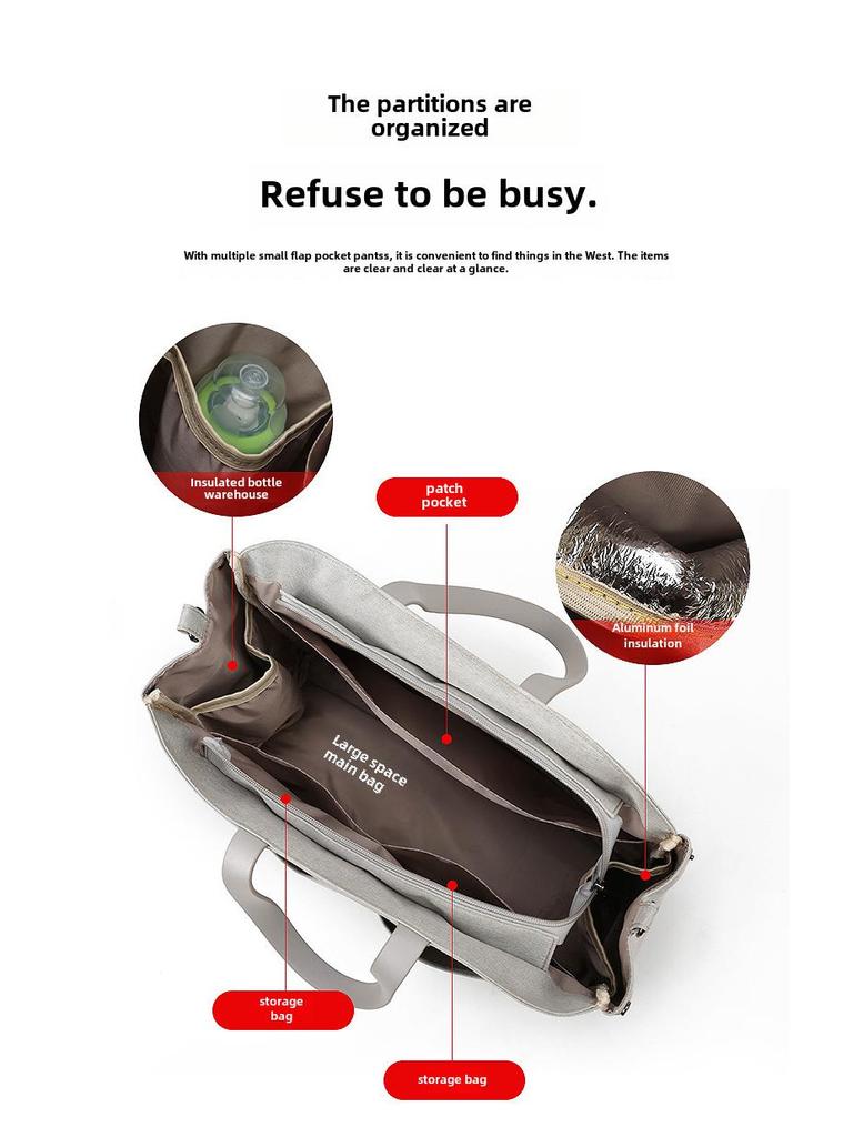 Modische multifunktionale Mamatasche: Isolierte Wickeltasche zum Tragen in der Hand, als Schultertasche oder als Messenger-Tasche für Mutter und Baby