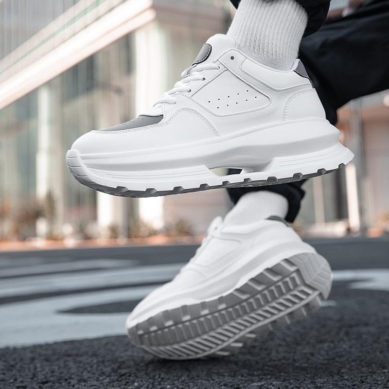 Men Casual  Leather Shoes Thick Bottom White Shoes Antiskid Outdoor Height-increasing Insoles Casual Sneakers Shoes