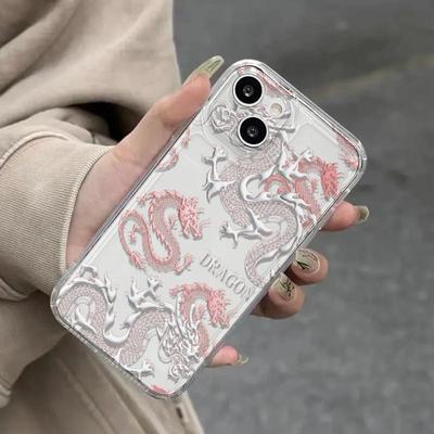"Coque Totem Dragon Rose Transparent pour iPhone 11/12/13/14/15 Pro Max & XS/X"