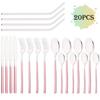 20Pcs/Set Rose Gold Cutlery Set Stainless Steel Tableware Knife Fork Spoon Straw Dinnerware Set Kitchen Flatware Silverware