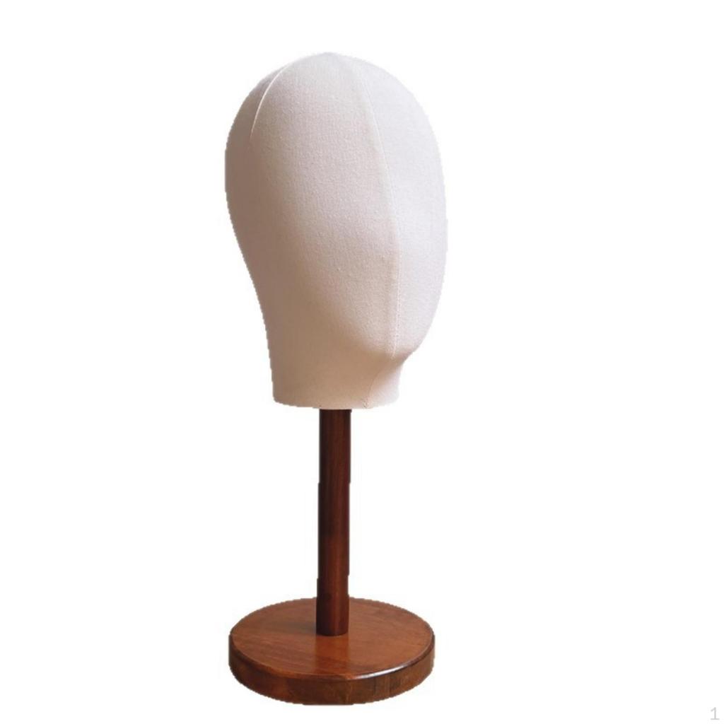 Hat Display Stand Linen Textured with Wooden Base Vintage Mannequin Head