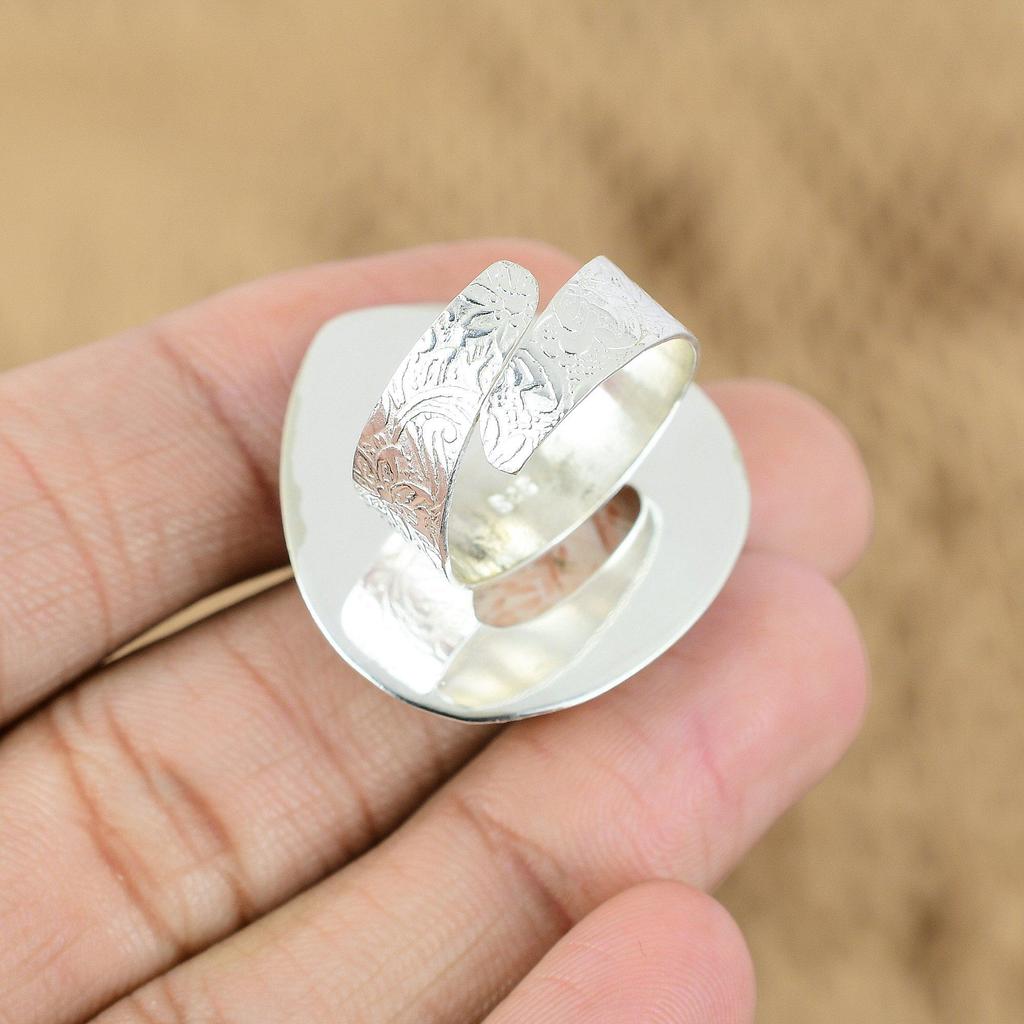 Natural Scolecite Gemstone Promise Cresent Moon Adjustable Ring 925 Silver