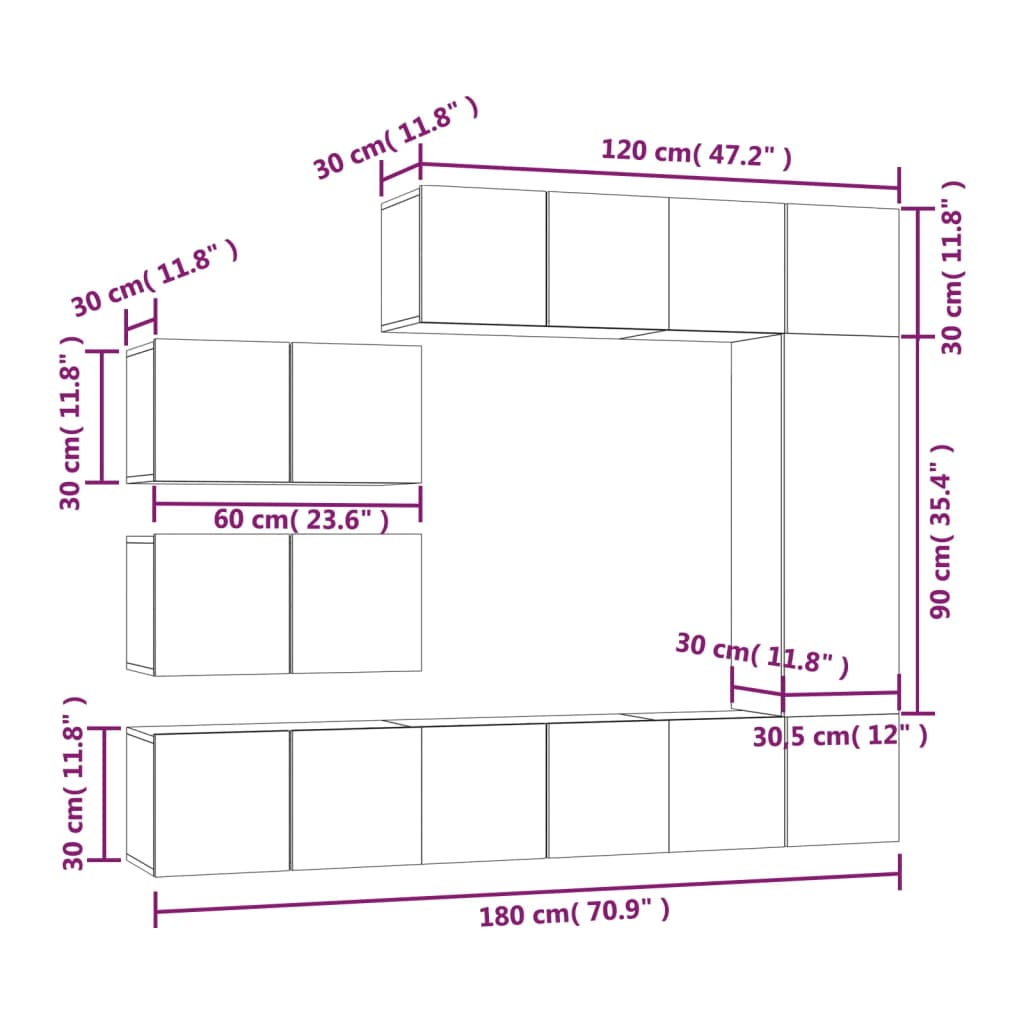 8 Piece TV Cabinet Set Grey Sonoma Particleboard