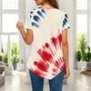 Women Plus Size Short Sleeve Asymmetric Hem Top Multi Point Star Sparkle Patriotic Print Blouse