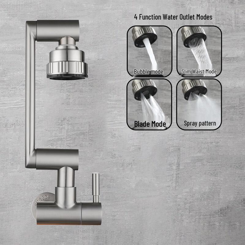 TLXT Brushed Stainless Steel Foldable Kitchen Faucet