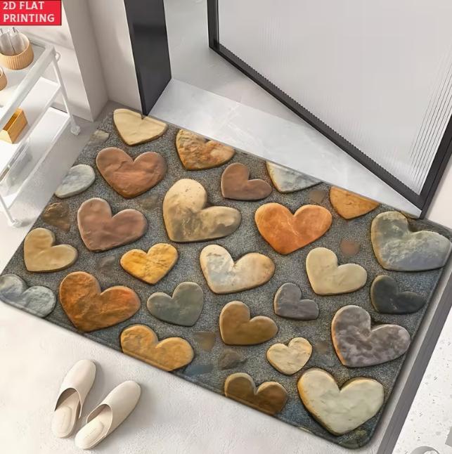 

2D Flat Creative Heart-shaped Pebble Door Mat Outdoor Carpet Polyester Carpet Suitable for Bedroom Living Room Entrance Carpet 40cm x 60cm