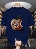 Unisex Crew Neck Tee Leopard Print Bitten Apple Art Graphic Print Soft Cotton Loose Short Sleeve Summer Casual Male Streetwear Tops